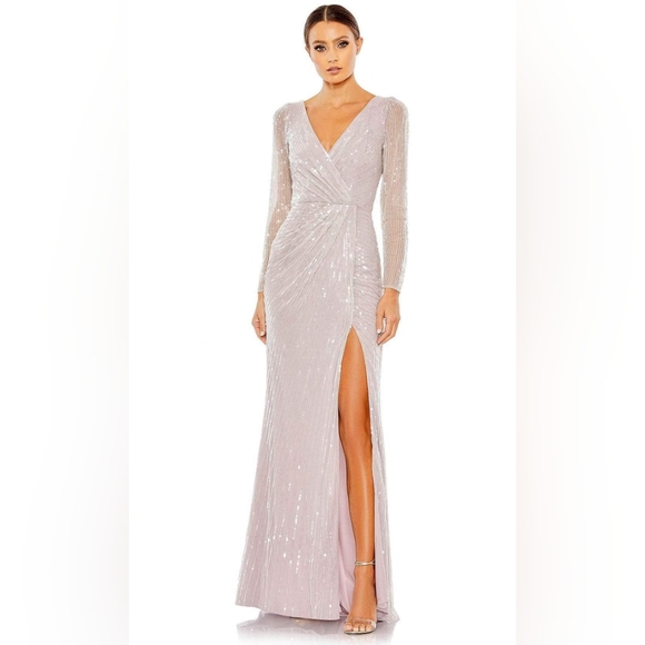 NWT Sz 14 Mac Duggal 93660 Lavender Sequin Embellished Wrap Gown - Picture 1 of 5